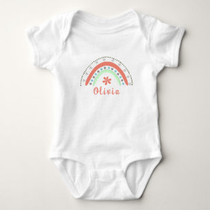 Boho Floral Rainbow With Personalised Name Baby Bodysuit