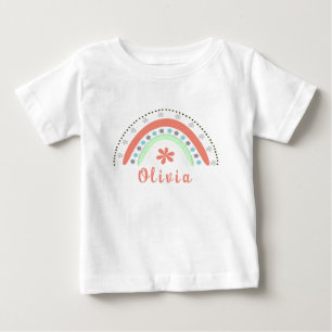 Boho Floral Rainbow With Personalised Name Baby T-Shirt