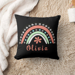 Boho Floral Rainbow With Personalised Name Cushion