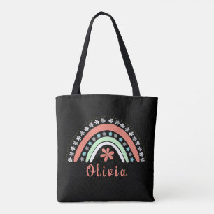Boho Floral Rainbow With Personalised Name Tote Bag