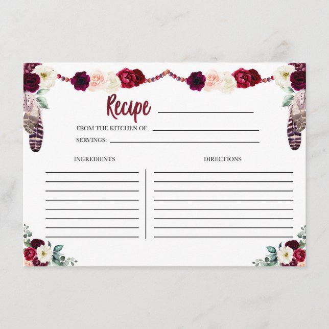 Boho Floral Recipe Card (Front)