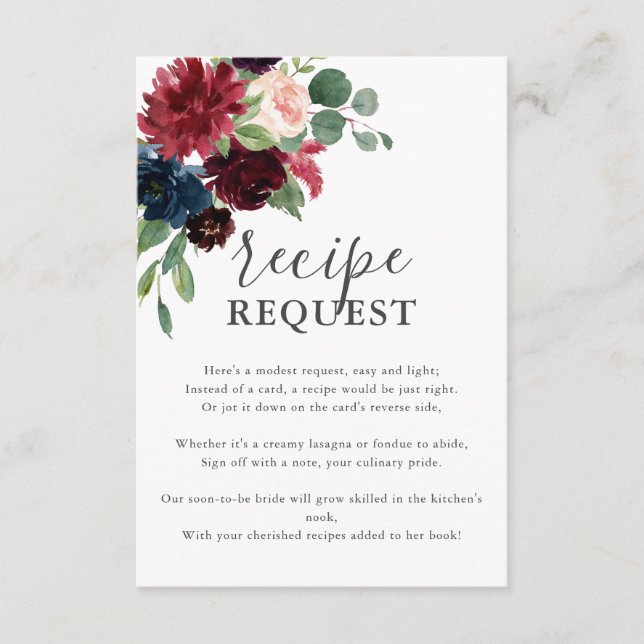 Boho Floral Recipe Request Bridal Shower Enclosure Card (Front)