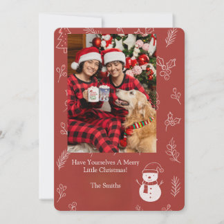 Boho Floral Red Personalized Greeting Christmas Holiday Card