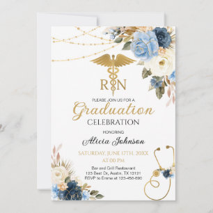 Boho Floral RN Nursing School Graduation Invitation