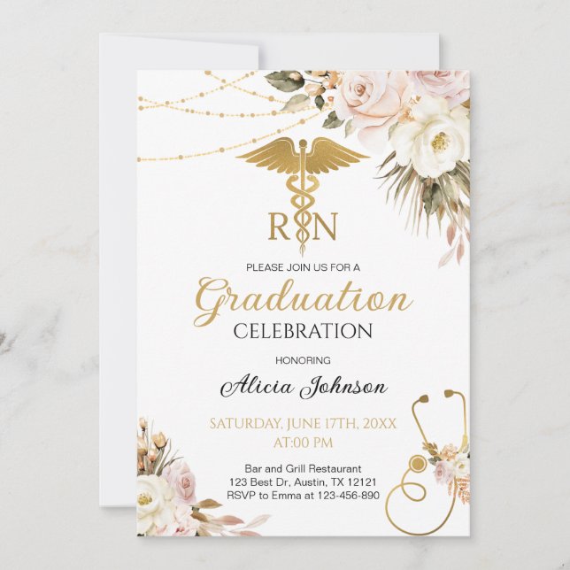Boho Floral RN Nursing School Graduation Invitation (Front)