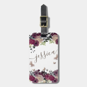 Boho floral romantic script butterfly luggage tag