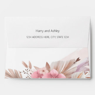 Boho Floral Rose and Champagne Romantic Wedding Envelope
