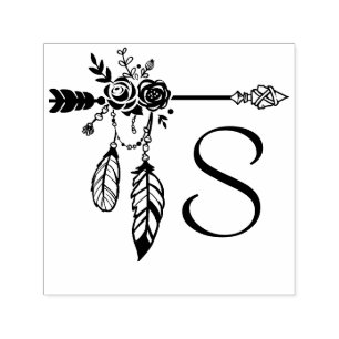 Boho Floral Rose Arrow Monogram Initial Self-inking Stamp