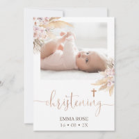 Boho Floral Rose Calligraphy Photo Christening
