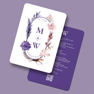Boho Floral Roses Aesthetic Wedding Purple Pink Invitation