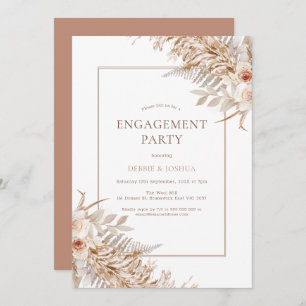 Boho Floral Roses Pampas Grass Engagement Invitation
