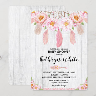 Boho Floral Rustic Baby Shower Invitation Girl