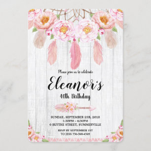 Boho Floral Rustic Birthday Invitation