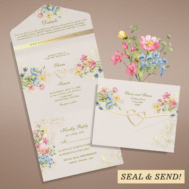 Boho Floral Rustic Chic Wedding All In One Invitation (Creator Uploaded)