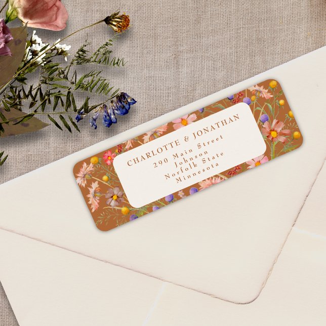 Boho Floral Rustic Fall Wedding (Boho rustic floral fall wedding return address label Watercolor wildflowers elegant modern )