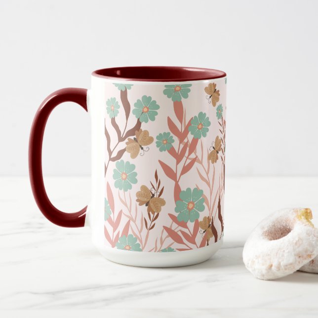Boho Floral Rustic Garden Mug (With Donut)