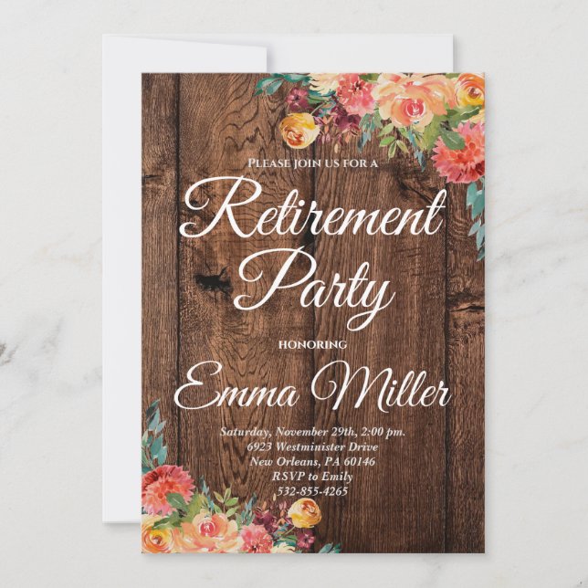 Boho Floral Rustic Retirement Invitation (Front)