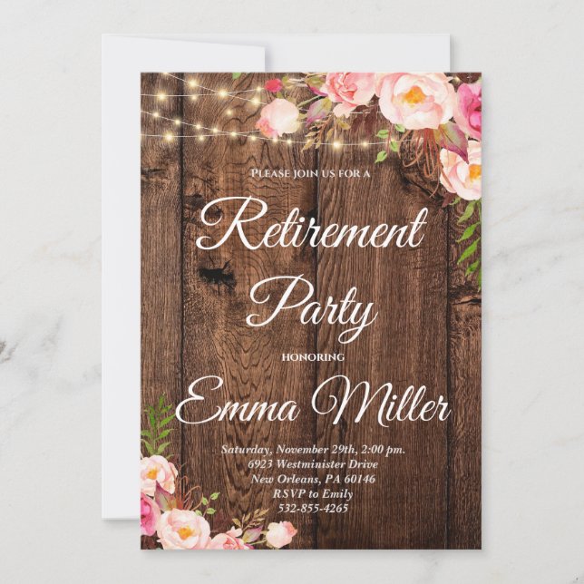 Boho Floral Rustic Retirement Party Invitation (Front)