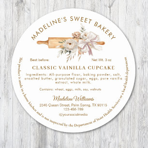 Boho Floral Rustic Rolling Pin Cottage Food law Classic Round Sticker