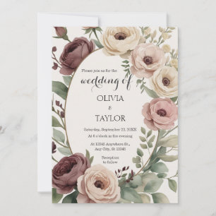 Boho Floral Rustic Wedding Invitation