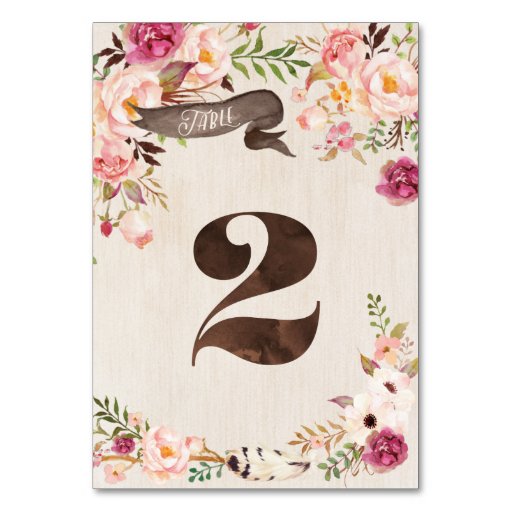 Image of Boho Floral Rustic Wedding Table Number Card