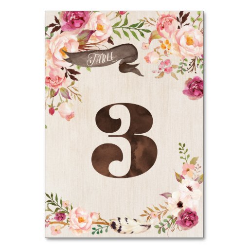 Image of Boho Floral Rustic Wedding Table Number Card 3