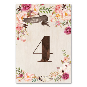 Boho Floral Rustic Wedding Table Number Card 4