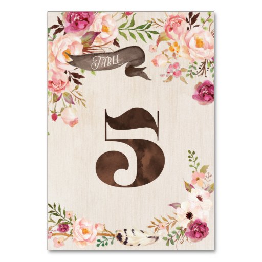 Image of Boho Floral Rustic Wedding Table Number Card 5
