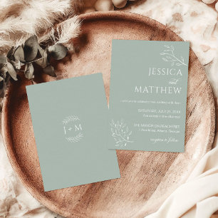 Boho Floral Sage Green Calligraphy Invitation