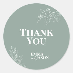 Boho Floral Sage Green Wedding Round Sticker