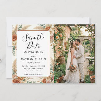 Boho Floral Save the Date Photo Country Card