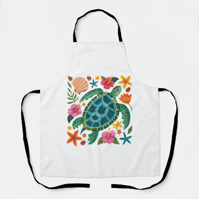 Boho Floral Sea Turtle Apron (Front)