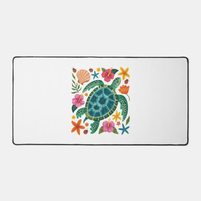 Boho Floral Sea Turtle Desk Mat (Front)