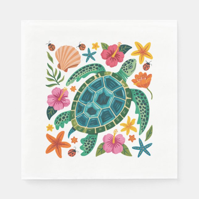 Boho Floral Sea Turtle Napkin (Front)