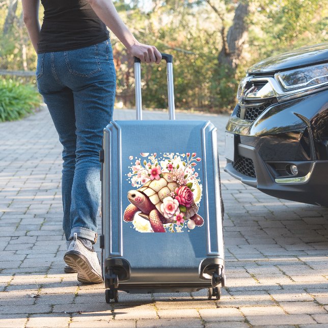 Boho Floral Sea Turtle Pink Blossom (Suitcase Insitu)