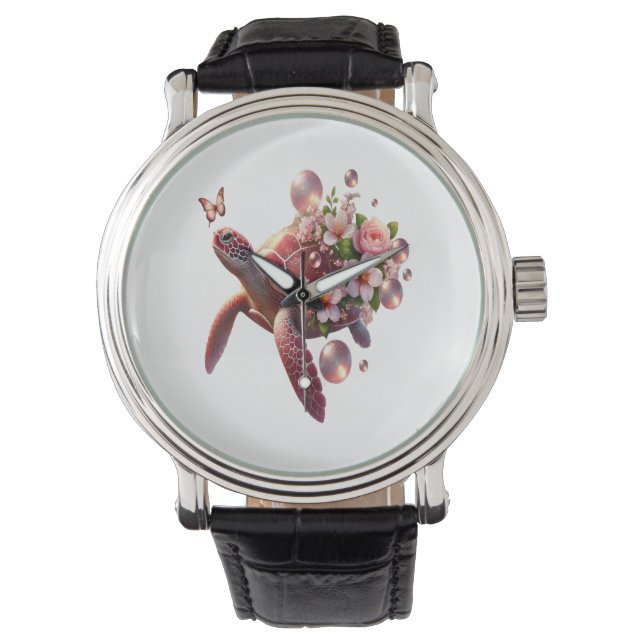 Boho Floral Sea Turtle, Pink Blossom Watch (Front)