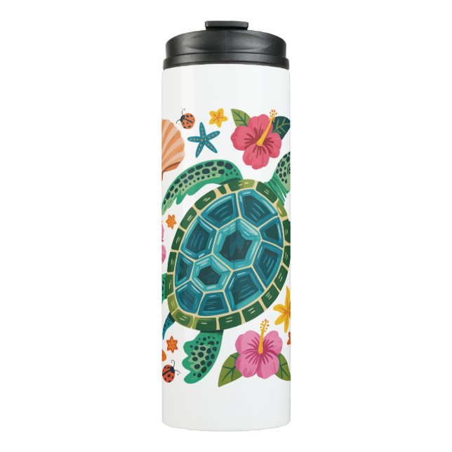 Boho Floral Sea Turtle Thermal Tumbler (Front)