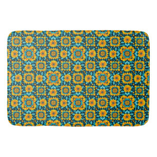 Boho Floral Seamless Pattern in Vibrant Folk Style Bath Mat