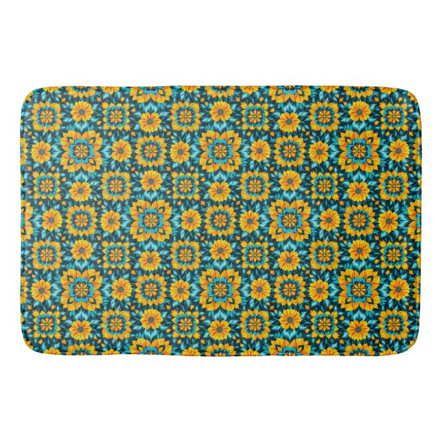 Boho Floral Seamless Pattern in Vibrant Folk Style Bath Mat (Front)