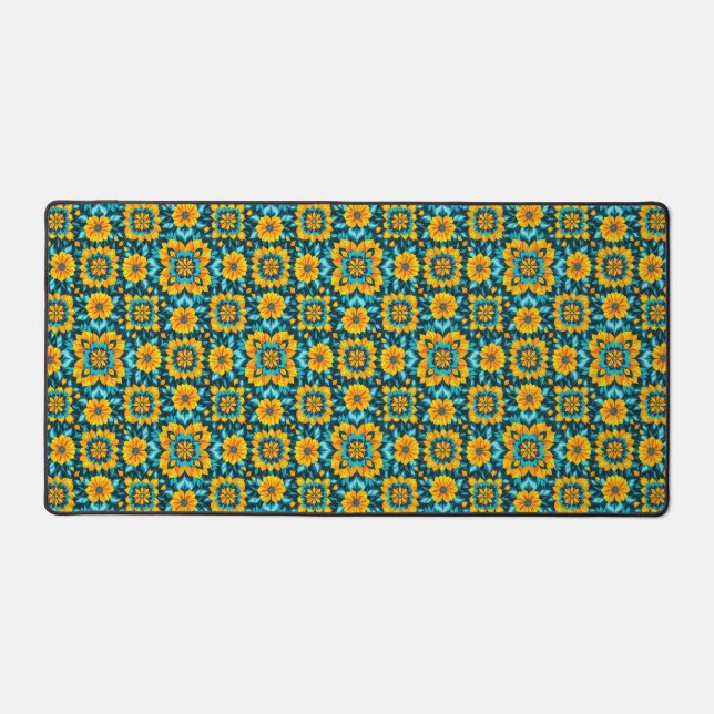 Boho Floral Seamless Pattern in Vibrant Folk Style Desk Mat (Front)