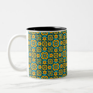 Boho Floral Seamless Pattern in Vibrant Folk Style Two-Tone Coffee Mug