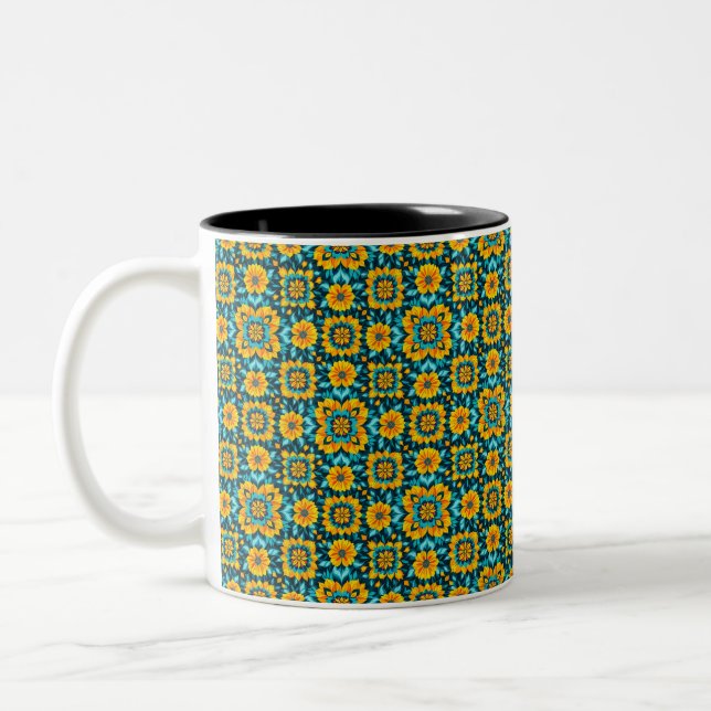 Boho Floral Seamless Pattern in Vibrant Folk Style Two-Tone Coffee Mug (Left)