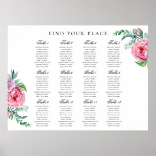 Boho floral seating chart print. Bohemian wedding