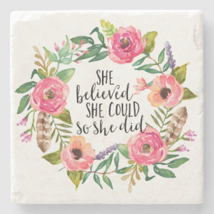 Boho floral She believed she could quote Stone Coaster