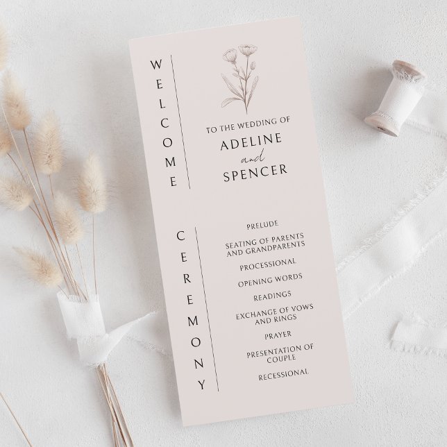 Boho Floral Sketch Modern Elegant Wedding Program (Creator Uploaded)
