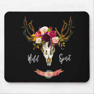 Boho Floral Skull Bohemian Flower Hippie Gift Bull Mouse Mat