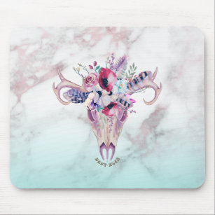 Boho floral skull & marble ombre mouse mat