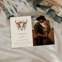 Boho Floral Skull Western Wedding Save the Date