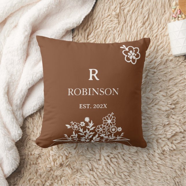 Boho Floral Soft Burnt Orange | Monogram Cushion (Blanket)