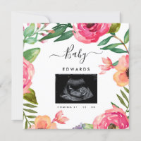 Boho Floral Sonogram Pregnancy Announcement 